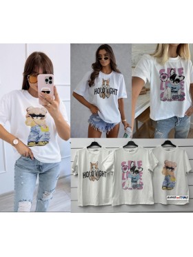Bluzki damskie Włoskie , Size uni,paczka 6szt,mix kolor