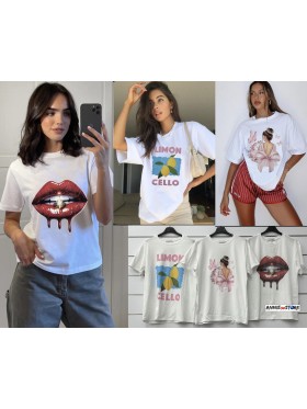 Bluzki damskie Włoskie , Size uni,paczka 6szt,mix kolor