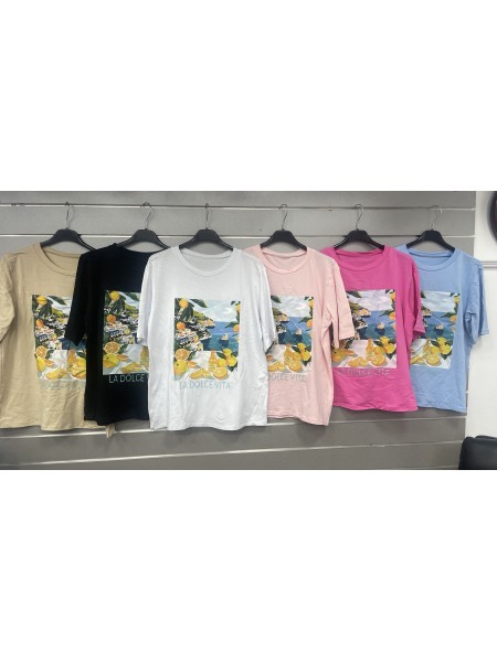 Bluzki damskie Włoski, size uni, paczka 6szt, mix kolor