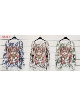 Bluzki damskie Włoski, Oversize, paczka 6szt, mix kolor