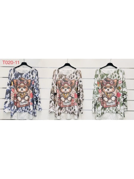 Bluzki damskie Włoski, Oversize, paczka 6szt, mix kolor