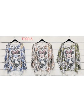 Bluzki damskie Włoski, Oversize, paczka 6szt, mix kolor