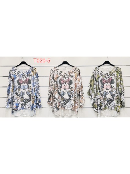 Bluzki damskie Włoski, Oversize, paczka 6szt, mix kolor