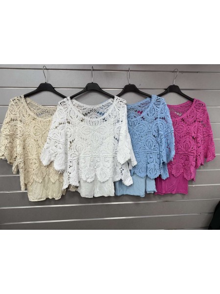 Bluzki damskie Włoski, size uni, paczka 6szt, mix kolor