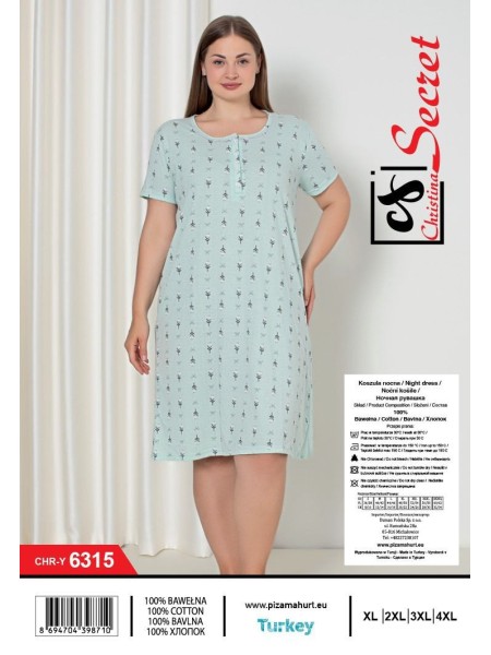 Koszule nocne damskie tureckie, size l-4xl, paczka 12szt,1kolor