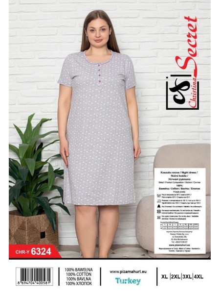 Koszule nocne damskie tureckie, size l-4xl, paczka 12szt,1kolor