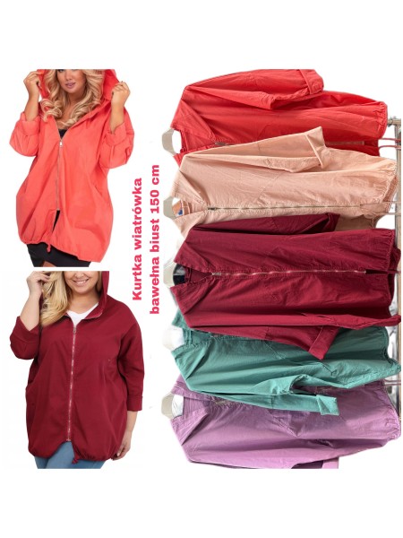 kurtka wiatrówka  bawełna biust do 150 cm  damskie wloskie, size uni, paczka 6szt, mix kolor