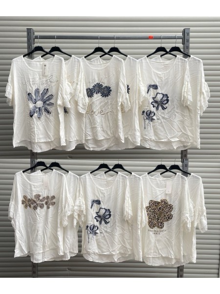 Bluzki damskie wloskie, size uni, paczka 6szt, mix kolor