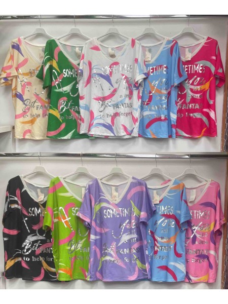Bluzki damskie Włoskie , Size uni,paczka 6szt,mix kolor