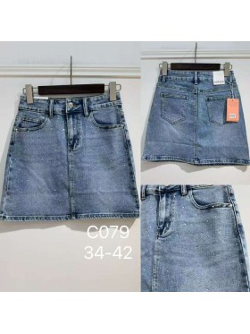 Spódnica krótka  Jeansowa damska M'sara , size 34-42, paczka 10szt,