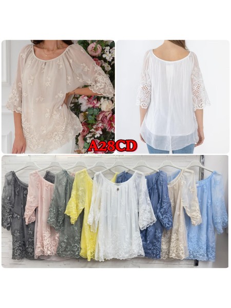Bluzki damskie wloskie, size uni, paczka 6szt, mix kolor