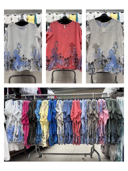 Bluzki damskie Włoskie , Size uni ,paczka 6szt,mix kolor