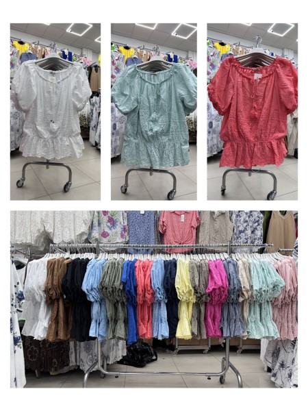 Bluzki damskie Włoskie , Size uni ,paczka 6szt,mix kolor