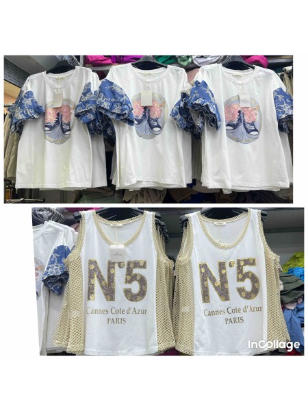 Bluzki damskie wloskie, Size uni ,paczka 6szt,mix kolor