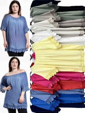 Bluzki Biust do 150cm, długość 75cm damskie Włoskie,size UNI, paczka 6szt,mix kolor