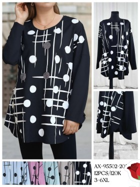 Bluzki damskie , Size 3-6xl, paczka 12szt ,mix kolor