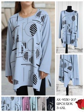Bluzki damskie , Size 3-6xl, paczka 12szt ,mix kolor