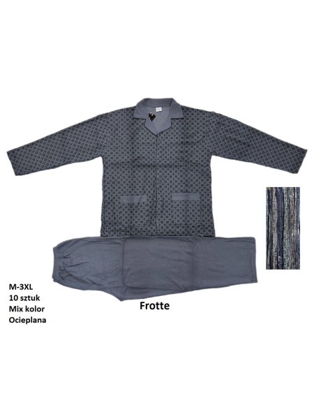 Piżama męska ocieplana Frotte M-3XL , 100% Bawełna, paczka 10szt mix kolor