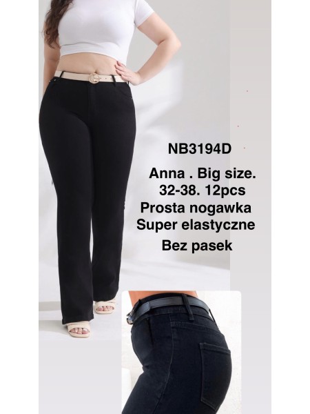 Spodnie Jeansy damskie , bigSize 32-38,paczka 12szt,